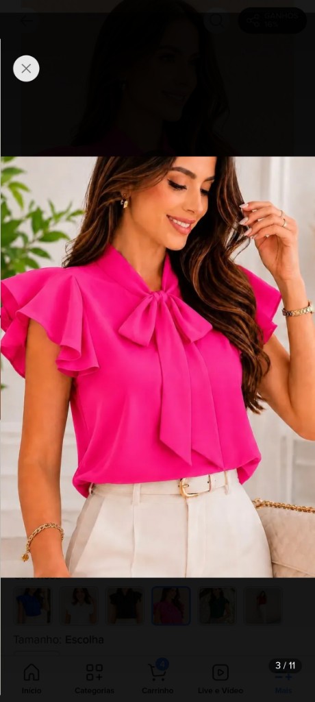 Blusa manga princesa/tecido Crepe/rosa