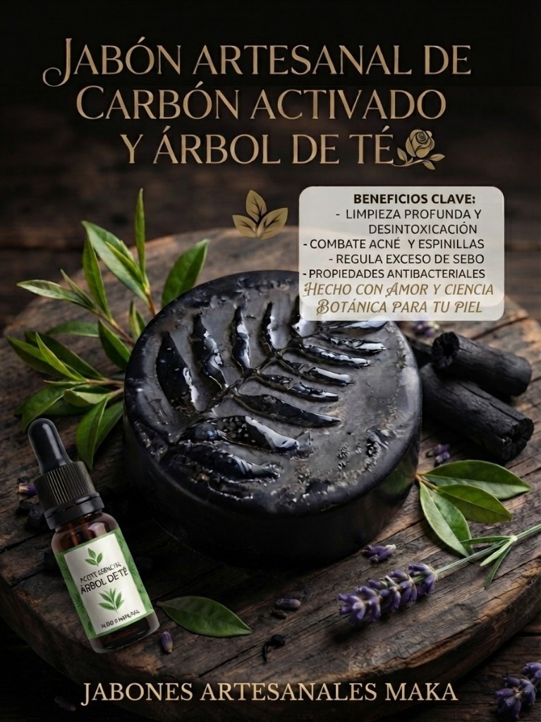 Jabón artesanal carbón activado y árbol de té