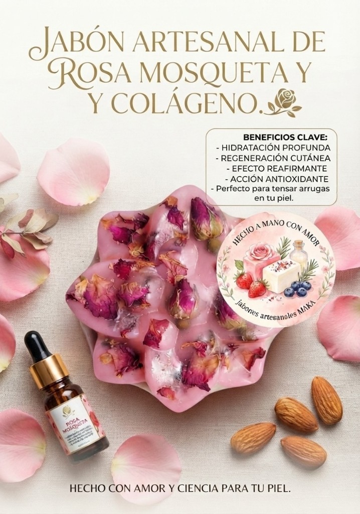 Jabón artesanal rosa mosqueta y colágeno