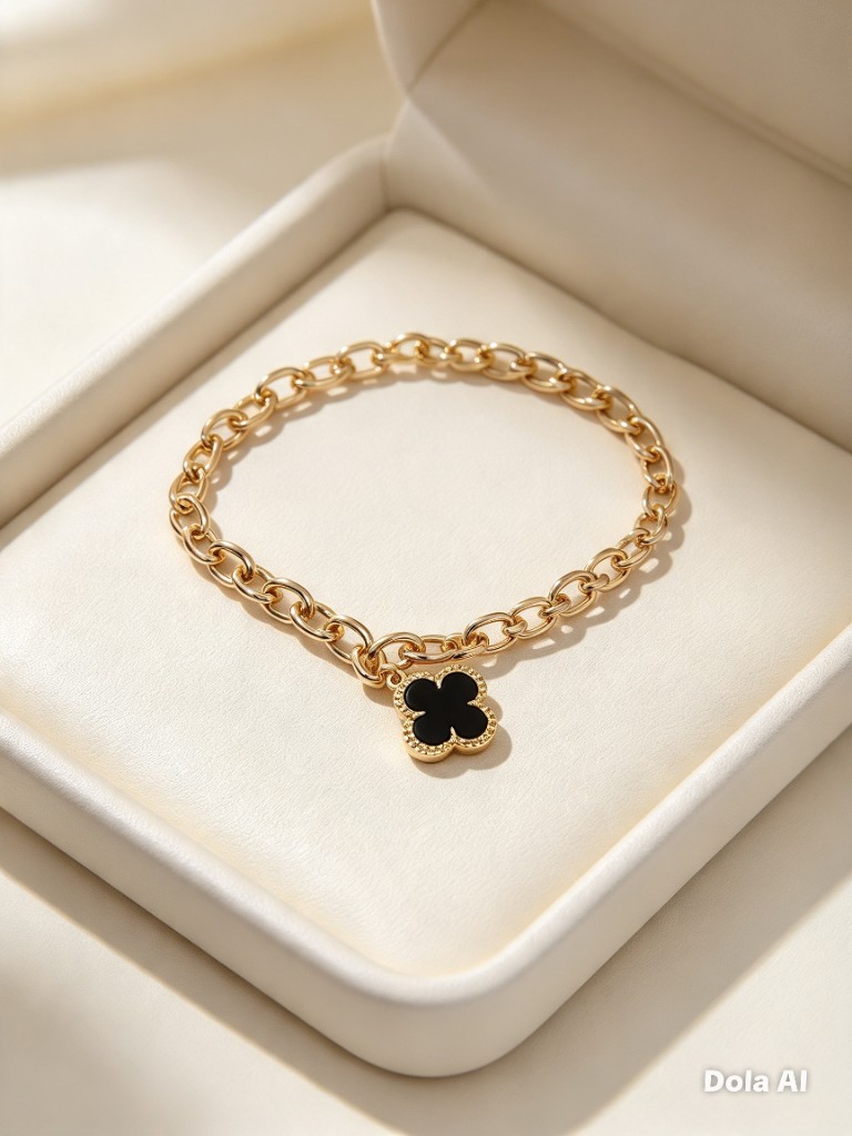 Pulseira dourada trevo preto