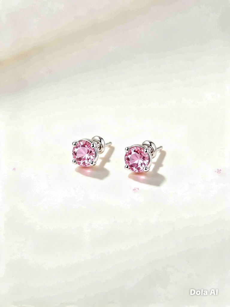 Brinco ponto de luz rosa em zirconia