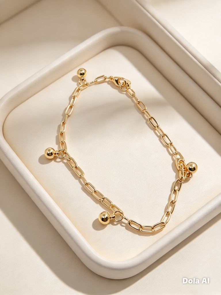 Pulseira elos português e bolas douradas