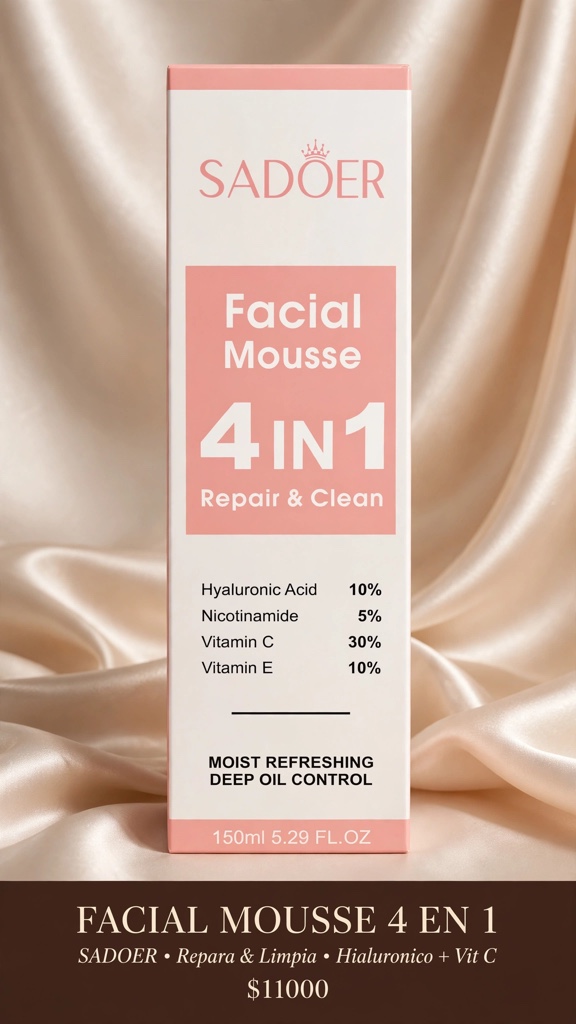 Mousse de limpieza facial 4 en 1 multiefecto