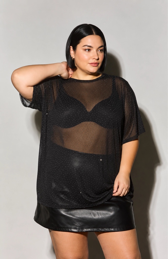 Remeron negro transparente con strass