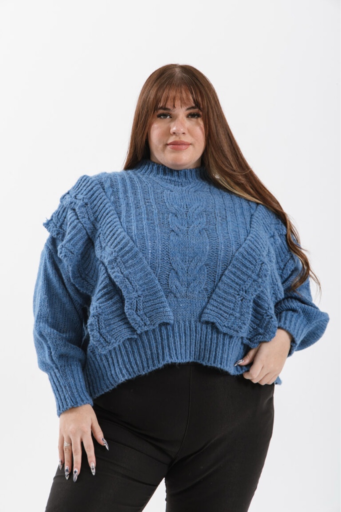 Sweater azul tejido volados