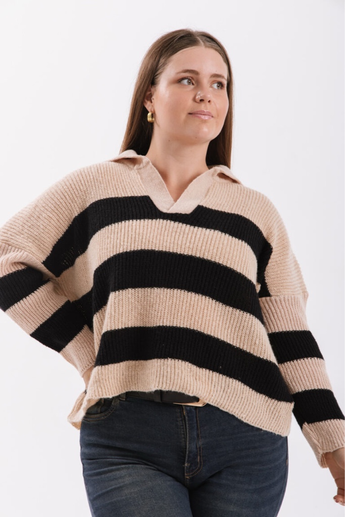 Sweater chomba rayado beige y negro