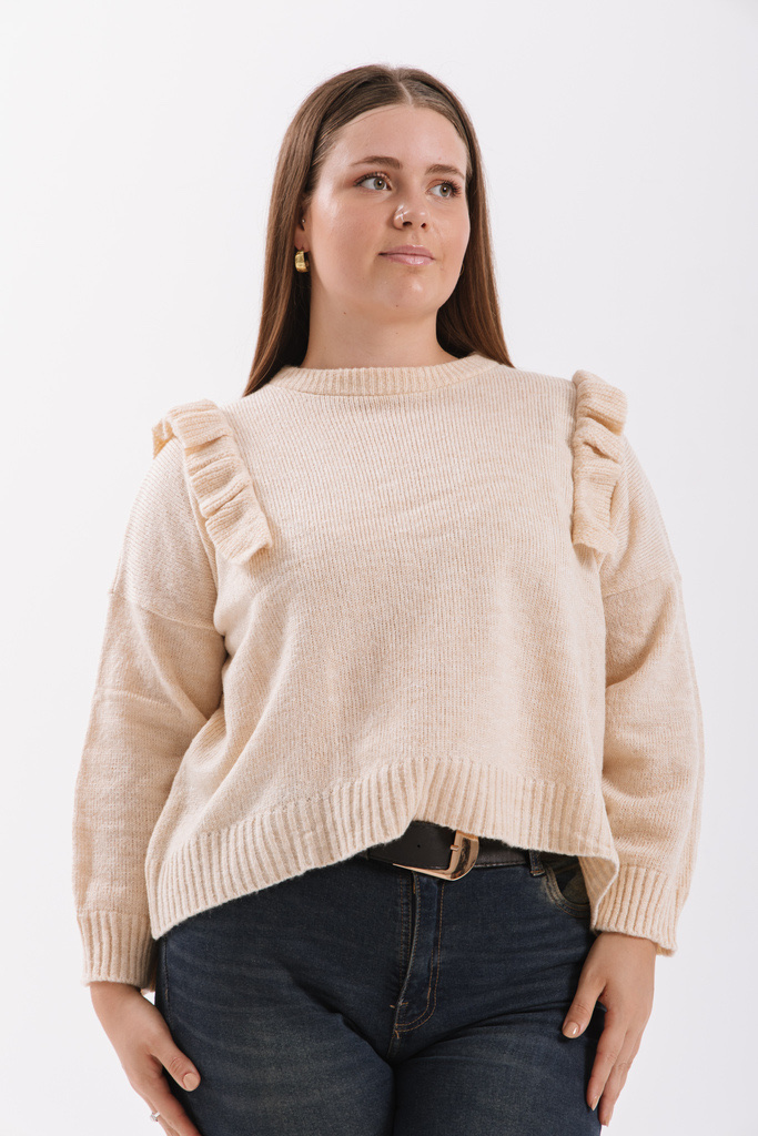 Sweater beige con volados
