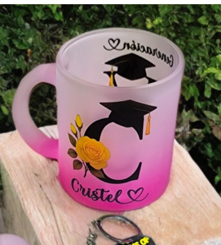 Taza glaseada personalizada fucsia