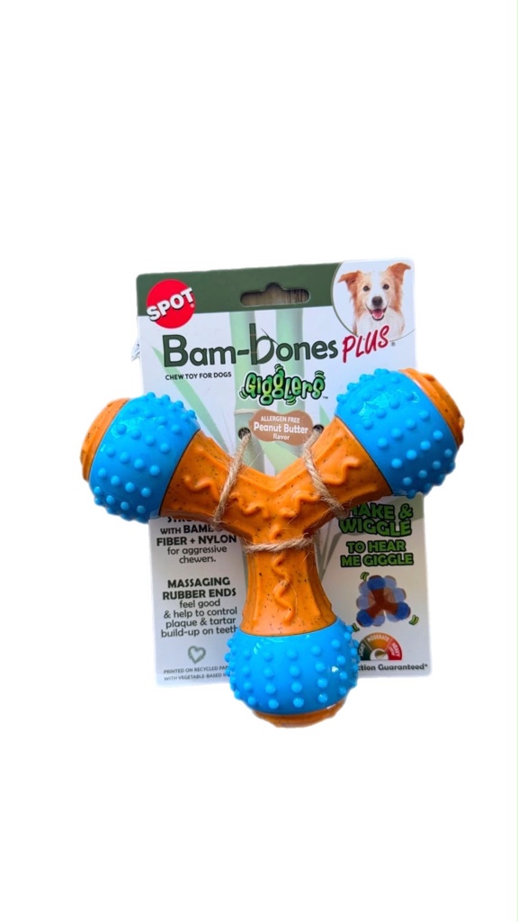 Spot Bam-Bones Plus juguete perro naranja y azul