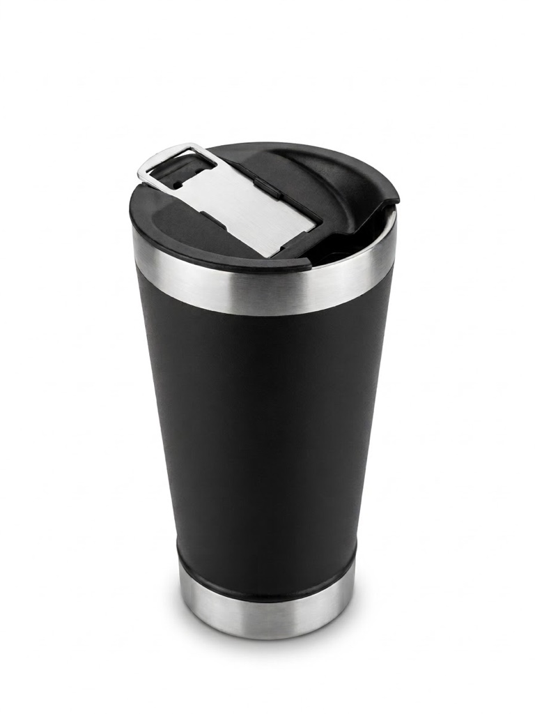 Copo térmico com tampa e abridor de 473 ml - preto