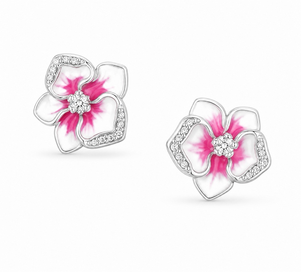 Aretes Pandora flor rosada