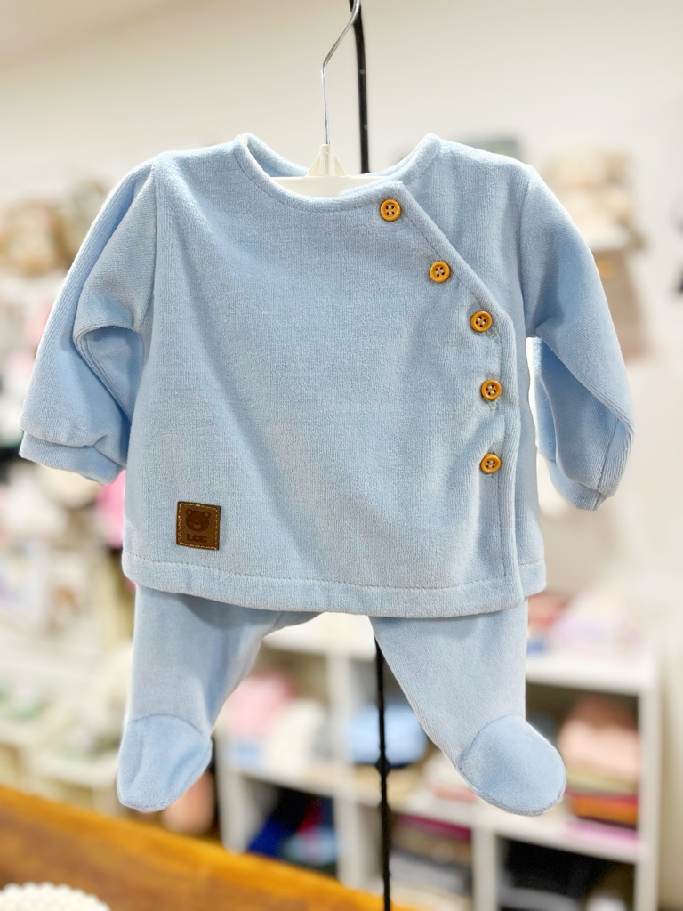 Conjunto plush “Botones “ celeste