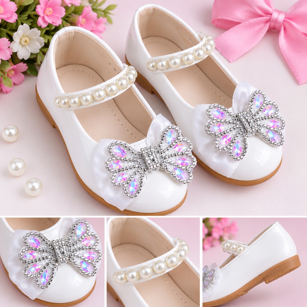 Zapatos blancos con perlas y moño talla 21