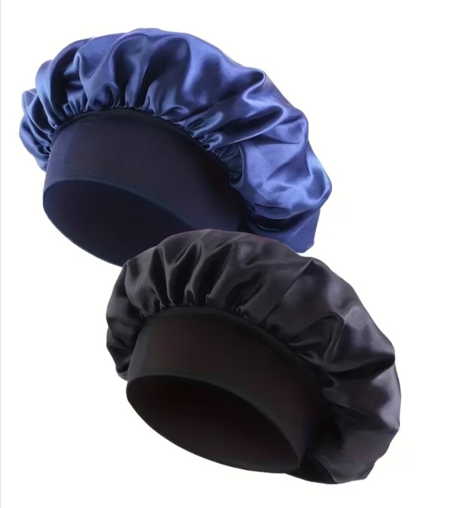 Gorro satinado azul y negro