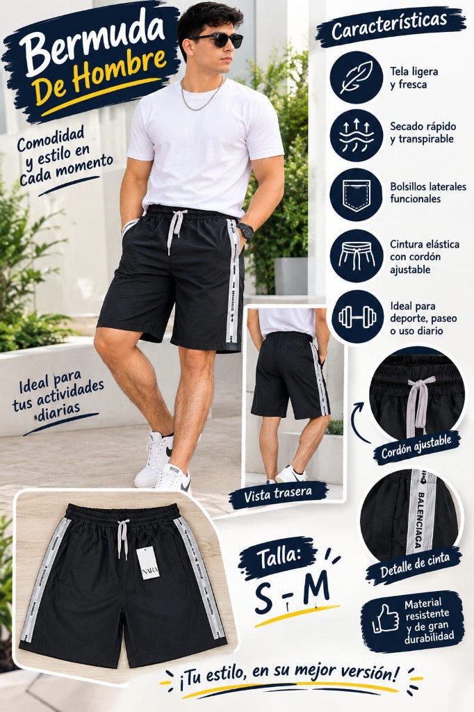 Bermuda negra hombre