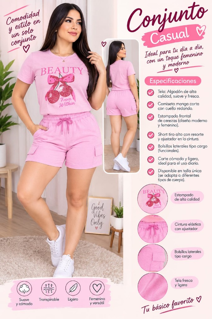 Shors cargo rosado