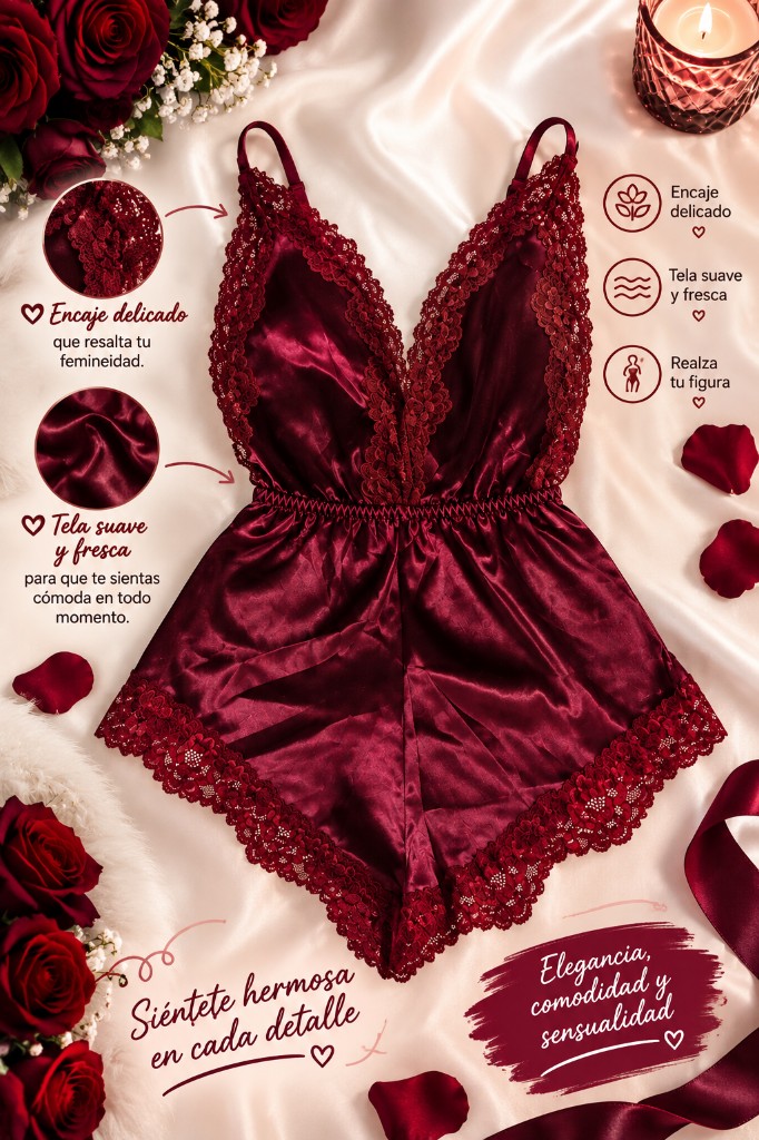 Babydoll vinotinto encaje