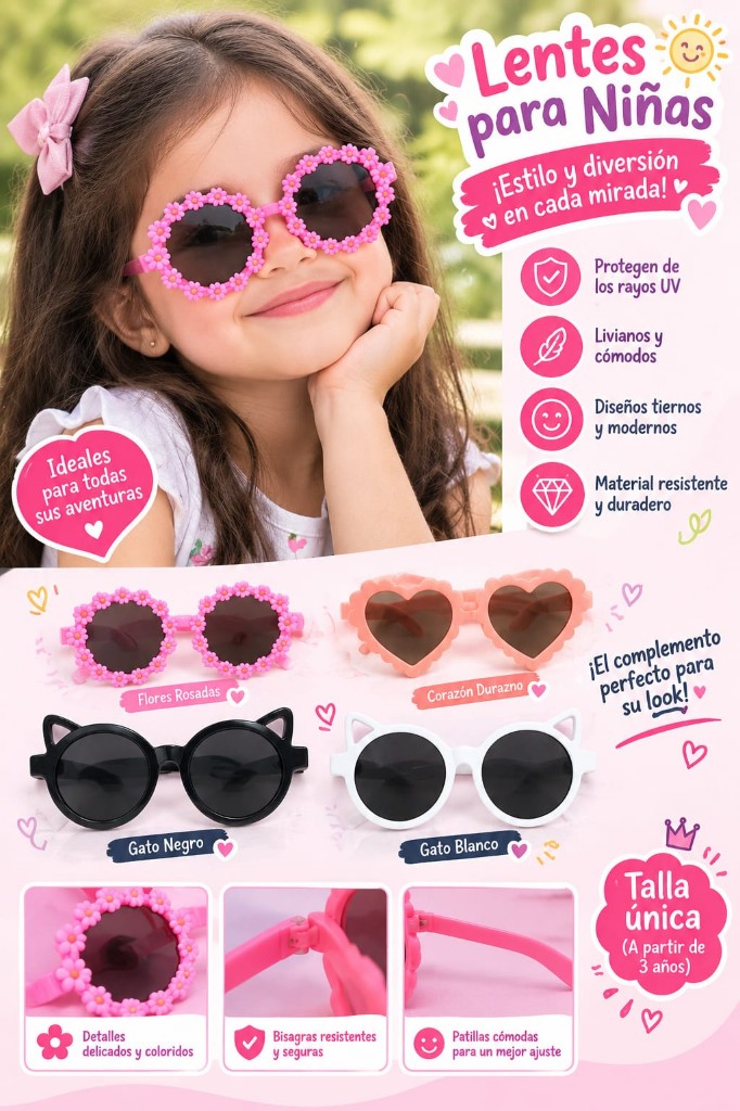 Lentes flor rosada niñas