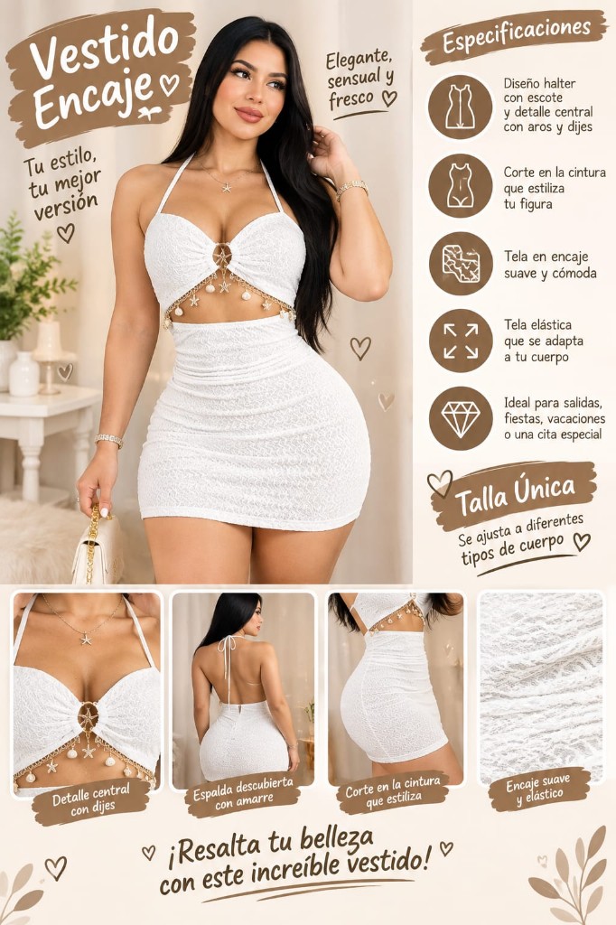 Vestido blanco encaje halter