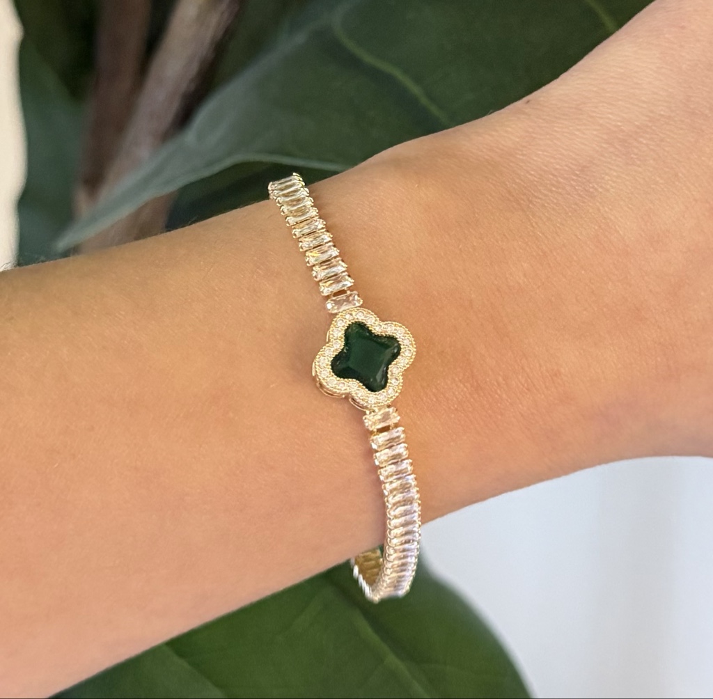 Pulsera Trébol Esmeralda Crystal | Oro Laminado