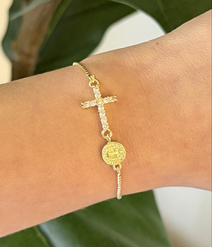Pulsera Fe Cruz & Medalla | Oro Laminado