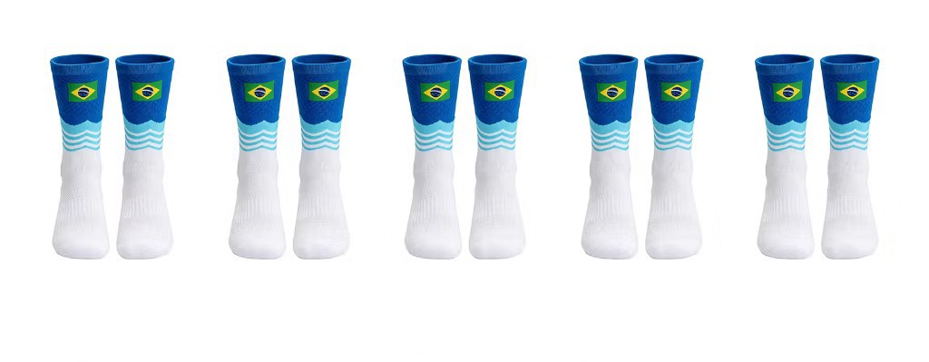 Meia Antiderrapante brasil branco e azul