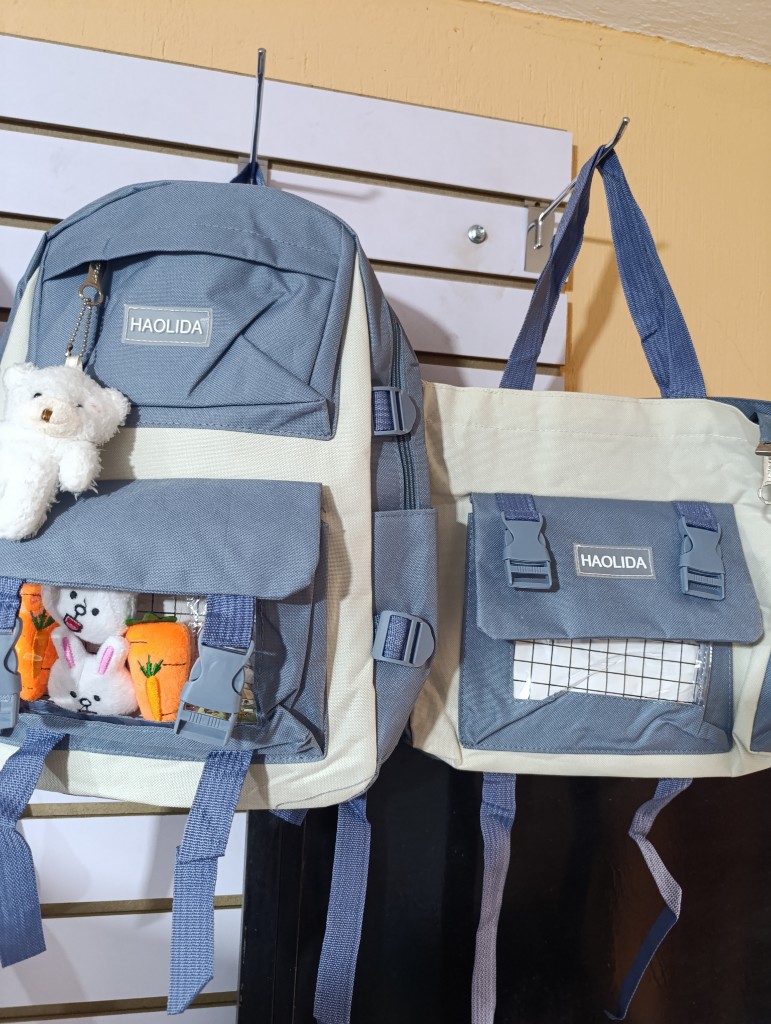 Mochila celeste y crema combo Holida