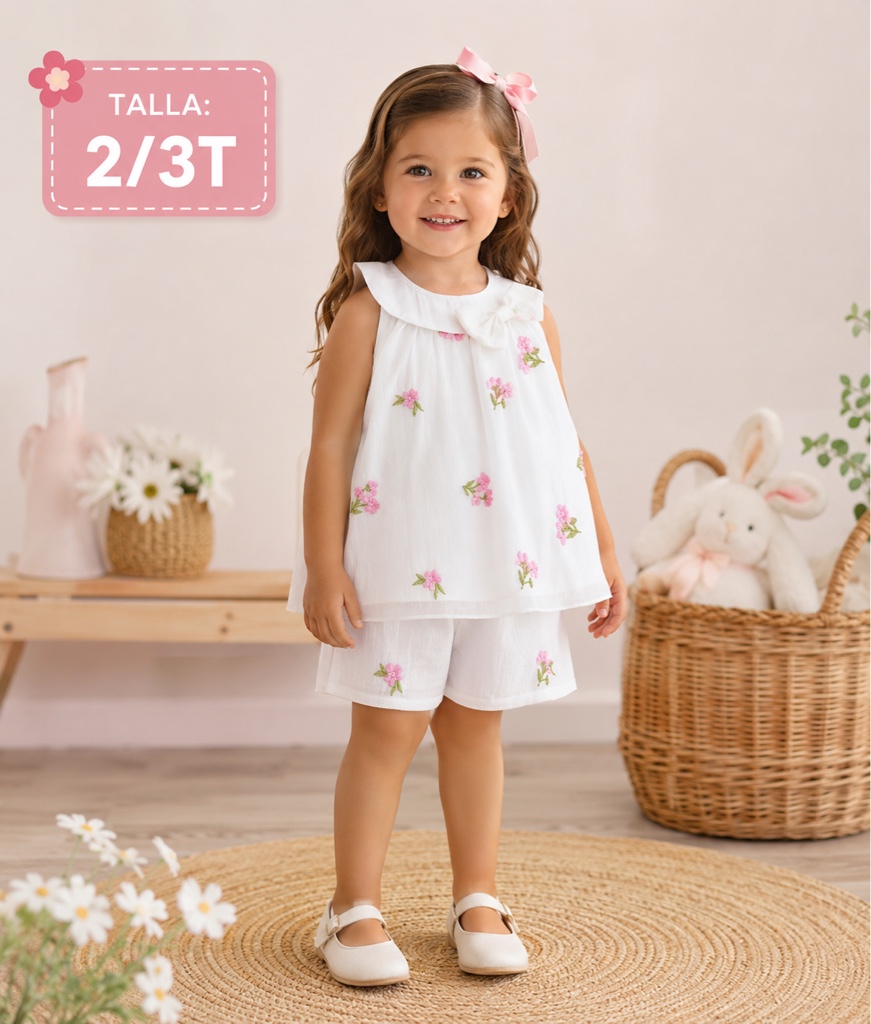 Conjunto blanco floral niña 2/3T