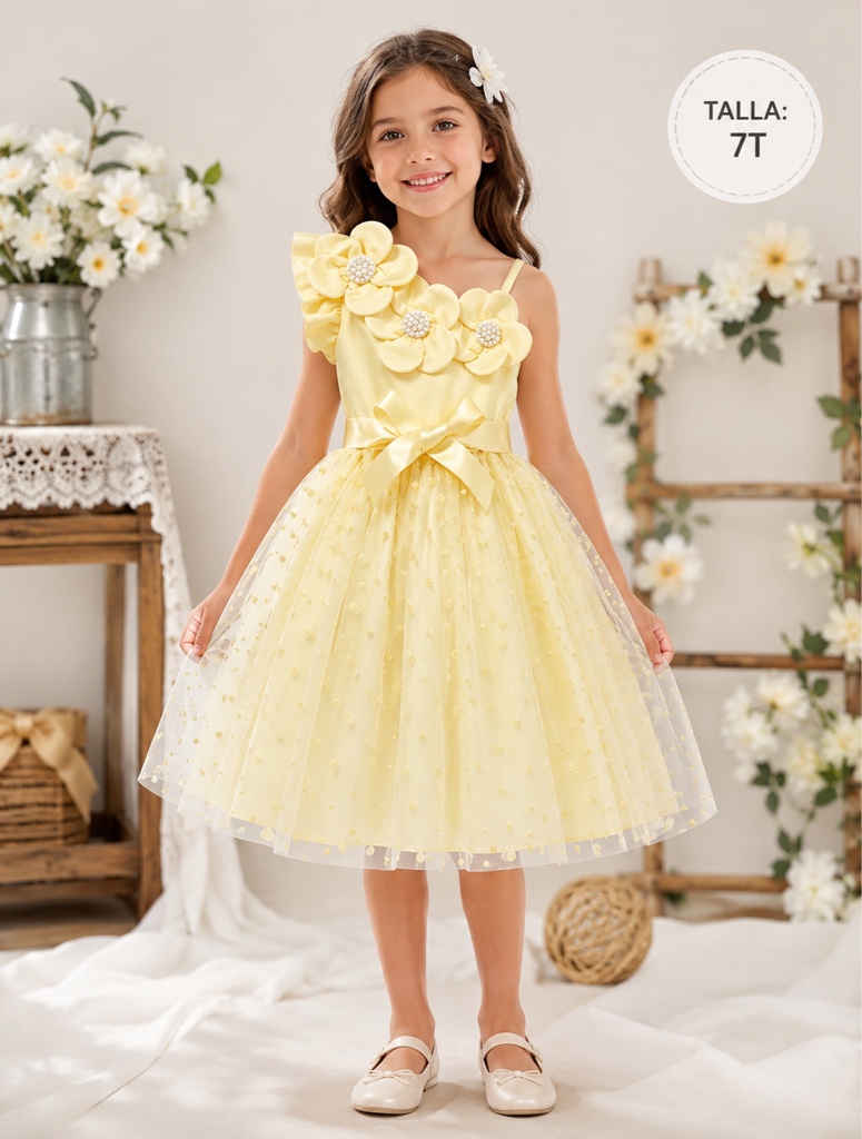Vestido amarillo floral niña 7T
