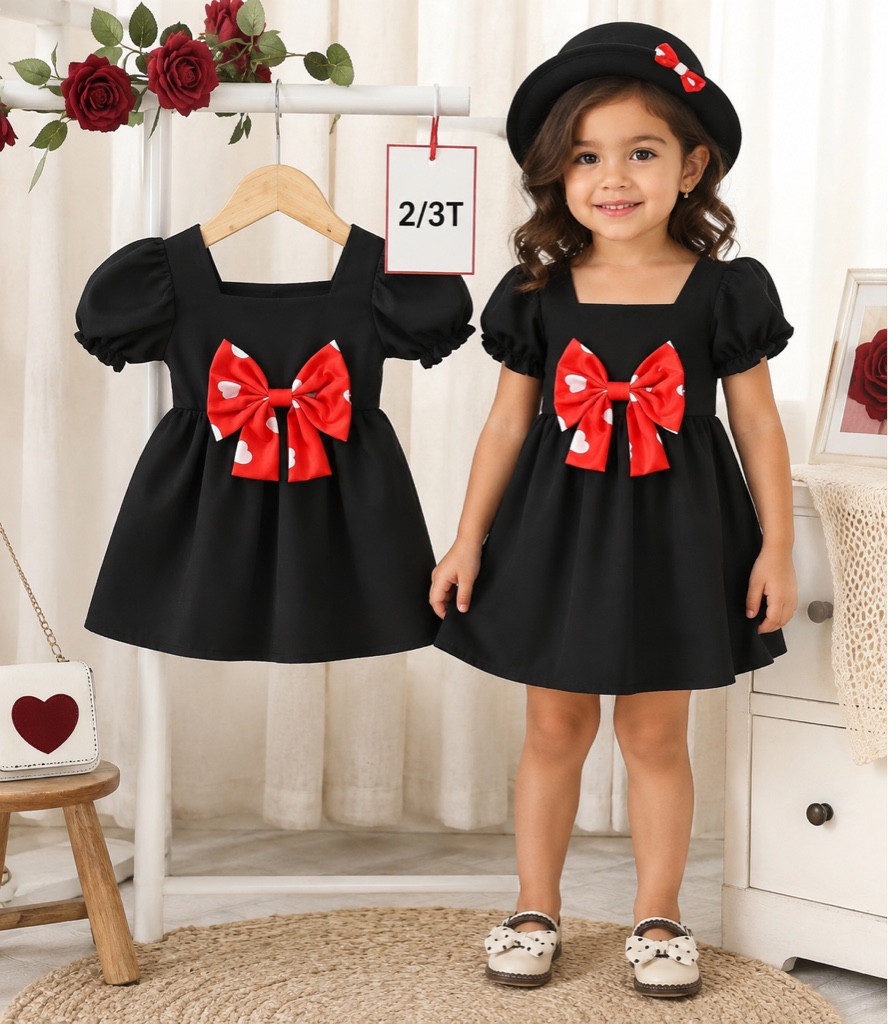 Vestido negro moño rojo 2/3T