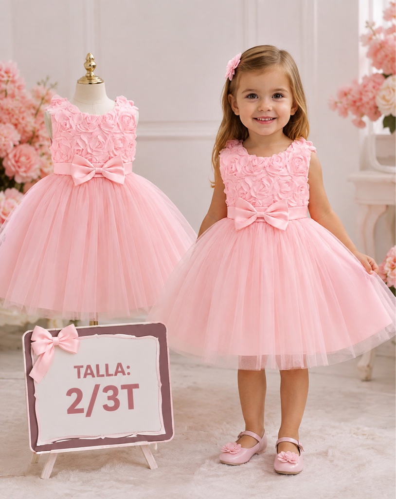 Vestido rosado flores 2/3T