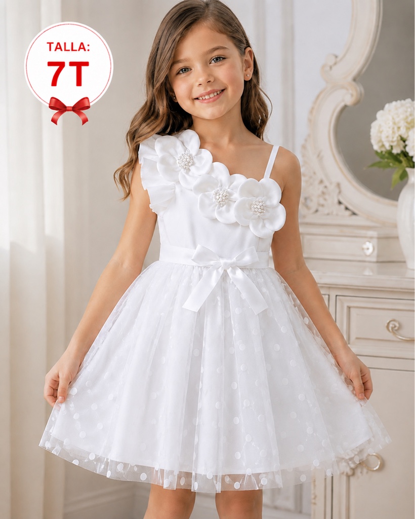 Vestido blanco flor 7T