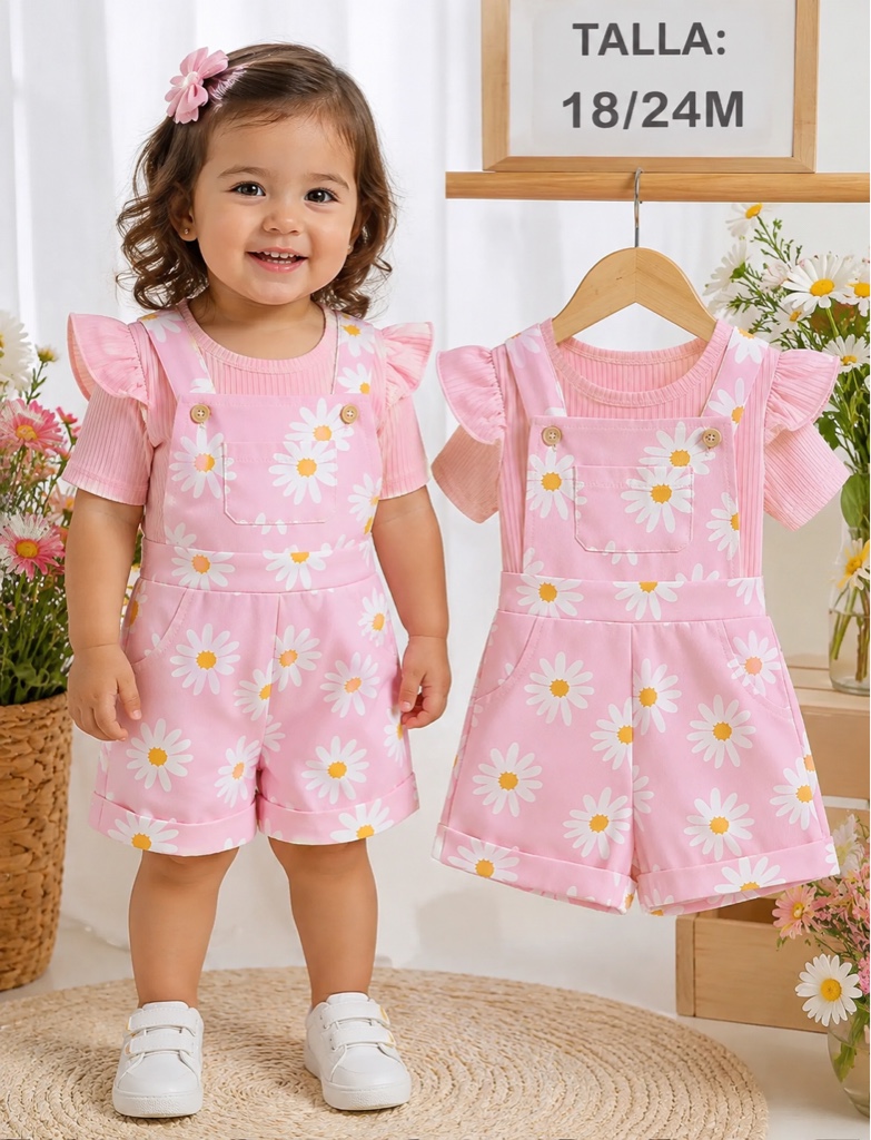 Enterizo rosa margaritas niña 18/24M
