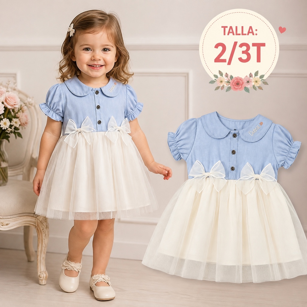 Vestido azul y blanco niña 2/3T