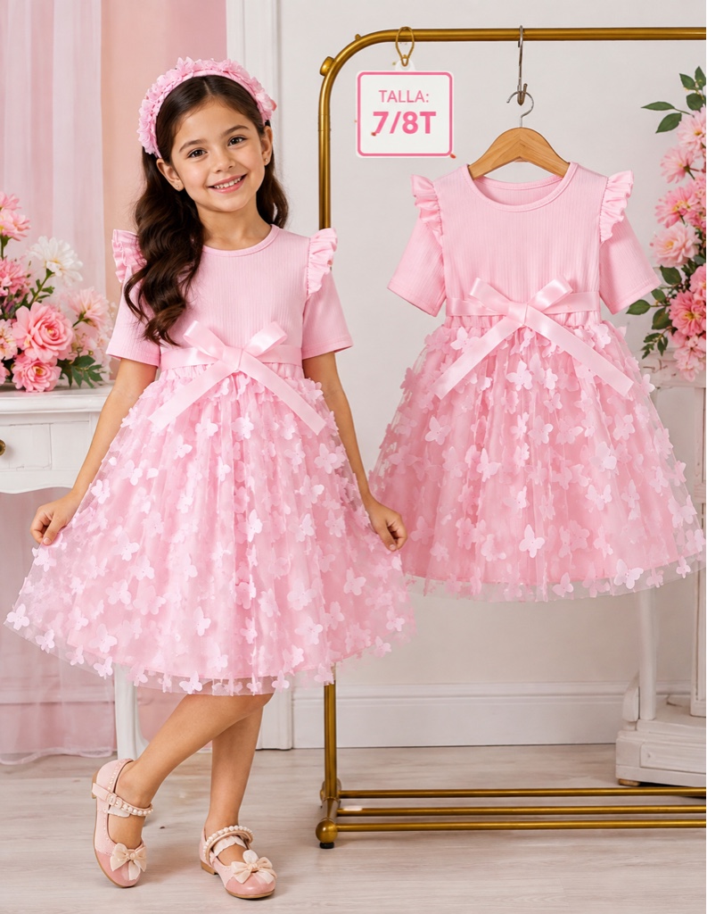 Vestido rosado lazo 7/8T