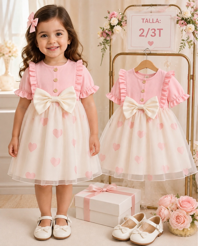 Vestido rosa con corazones 2/3T