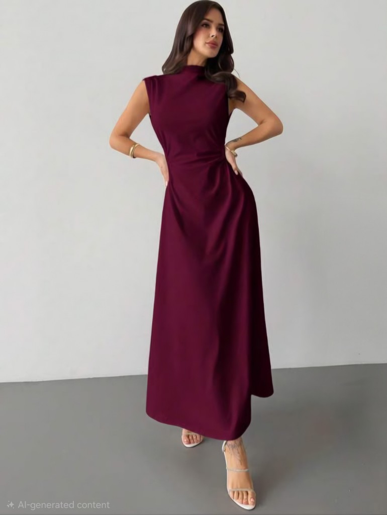 Vestido largo manga corta vinotinto