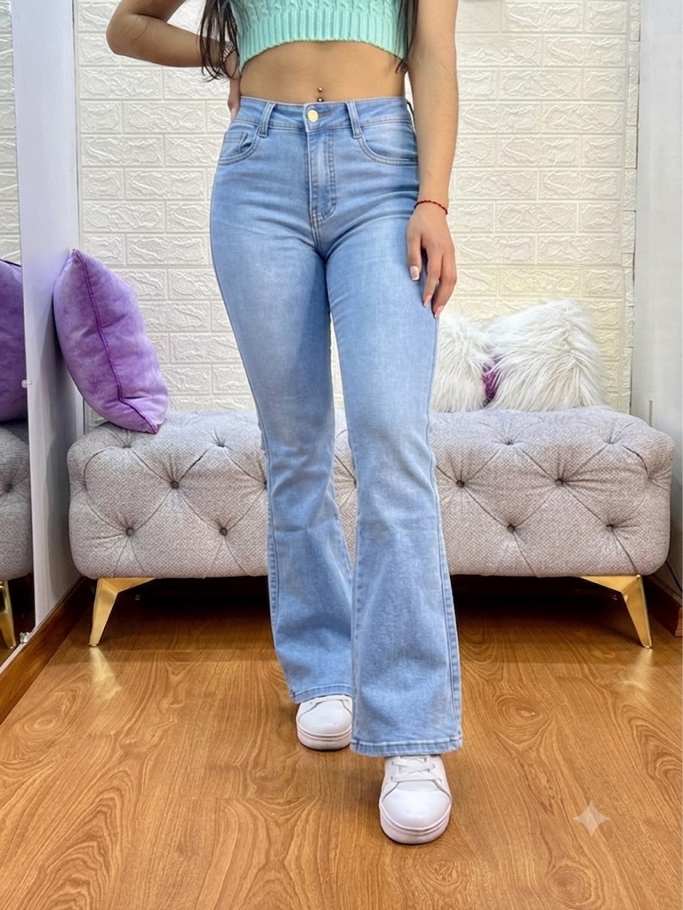 Jean Acampanado 1 botón Celeste