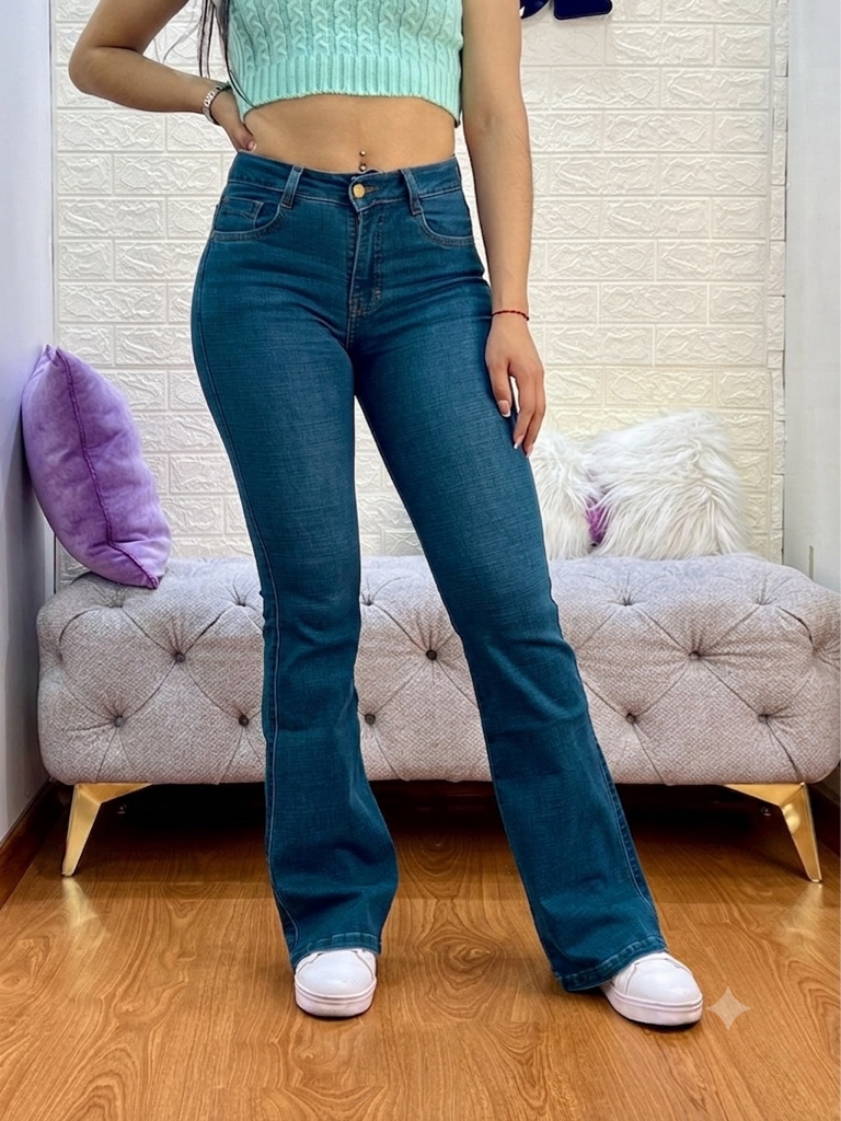 Jean Acampanado 1 botón Azul Verdoso