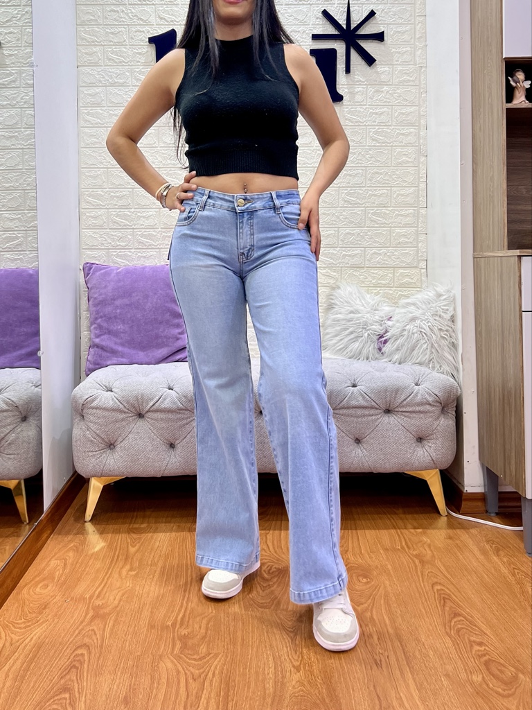 Wide Leg Tiro Medio Celeste