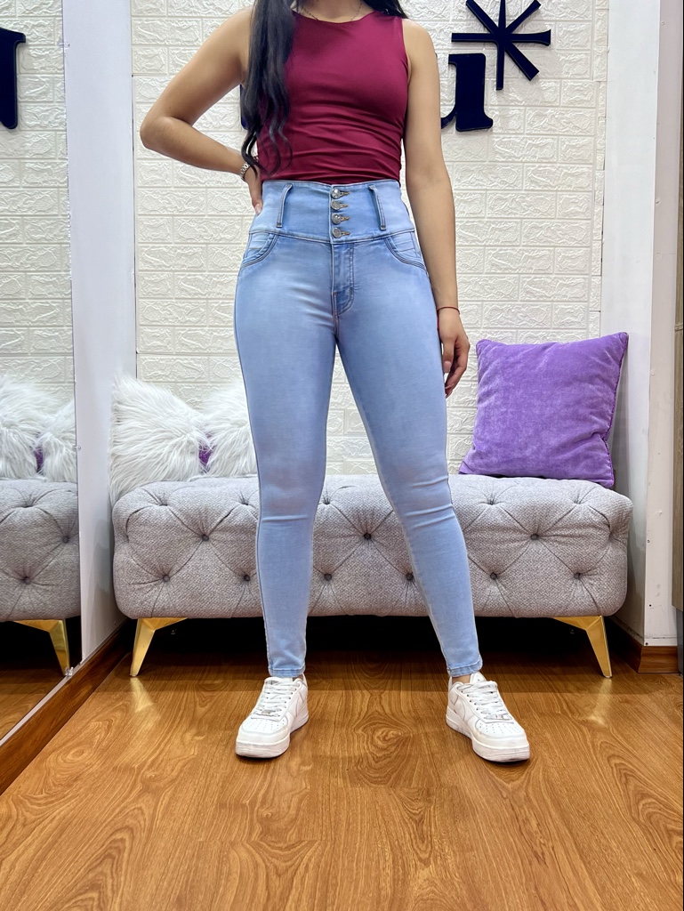 Jean Skinny 4 botones Celeste