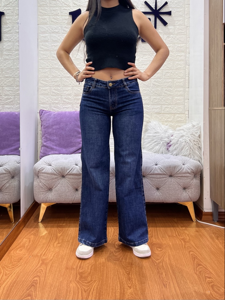 Wide Leg Tiro Medio Azul Industrial