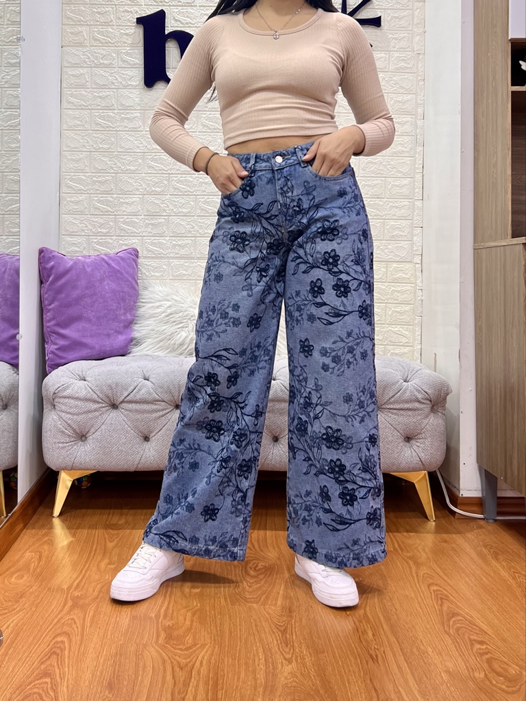 Wide Leg Floreado Azul Claro