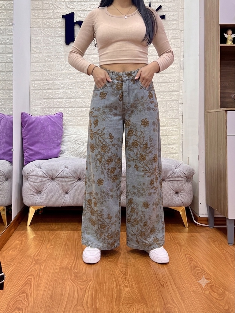 Wide Leg Floreado Gris