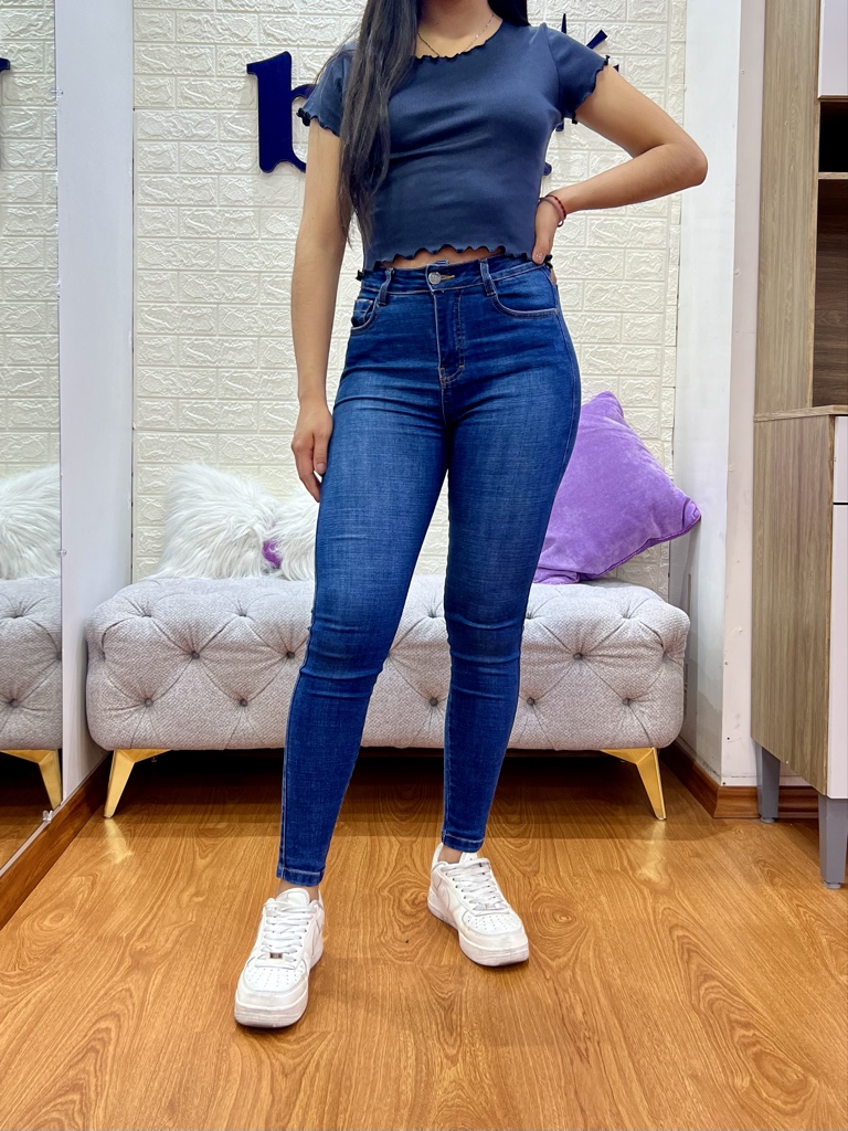Jean Skinny 1 botón Azul Medio