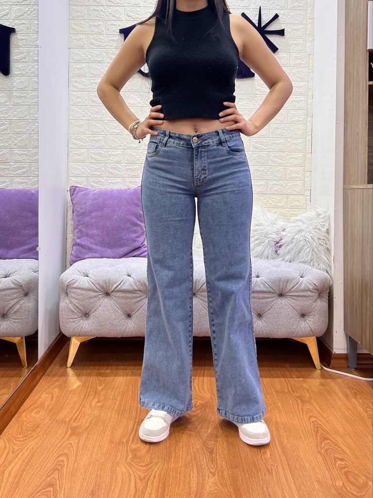 Wide Leg Tiro Medio Azul Medio