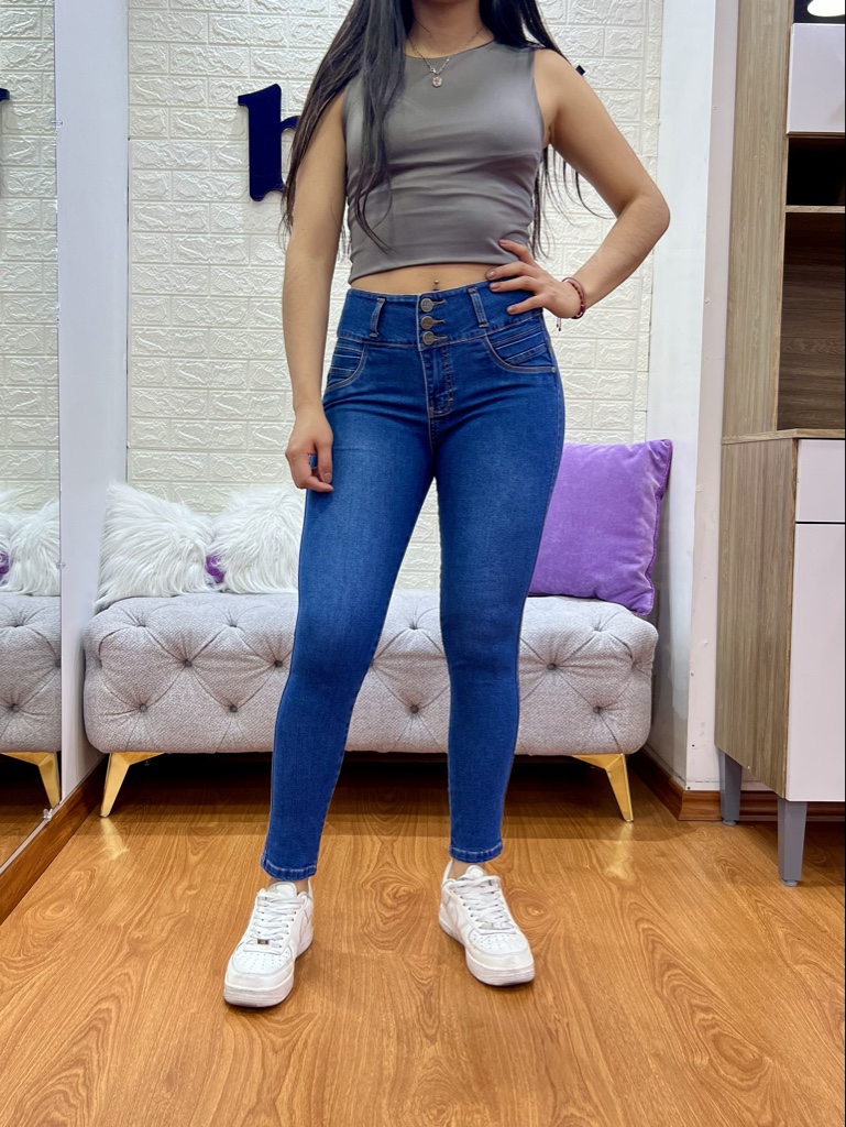 Jean Skinny 3 botones Azul Medio