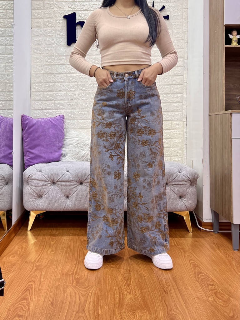 Wide Leg Floreado Celeste