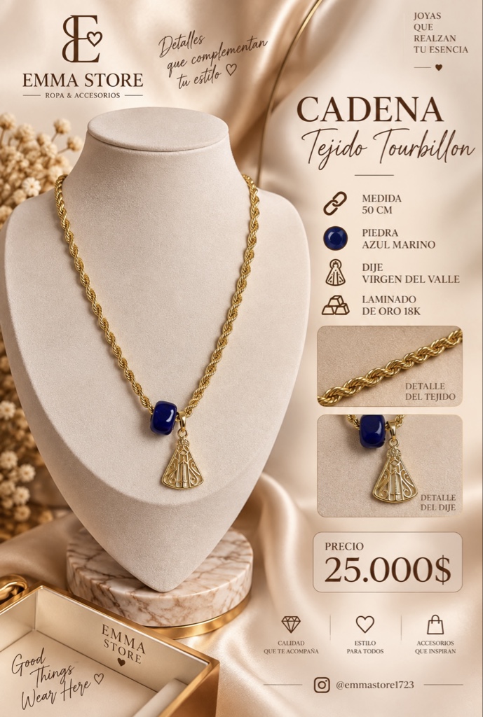 Cadena Tourbillon dije virgen y piedra azul marino