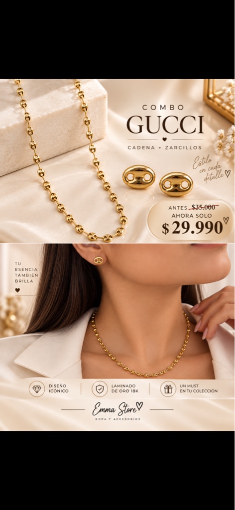Gucci combo cadena y zarcillos dorados
